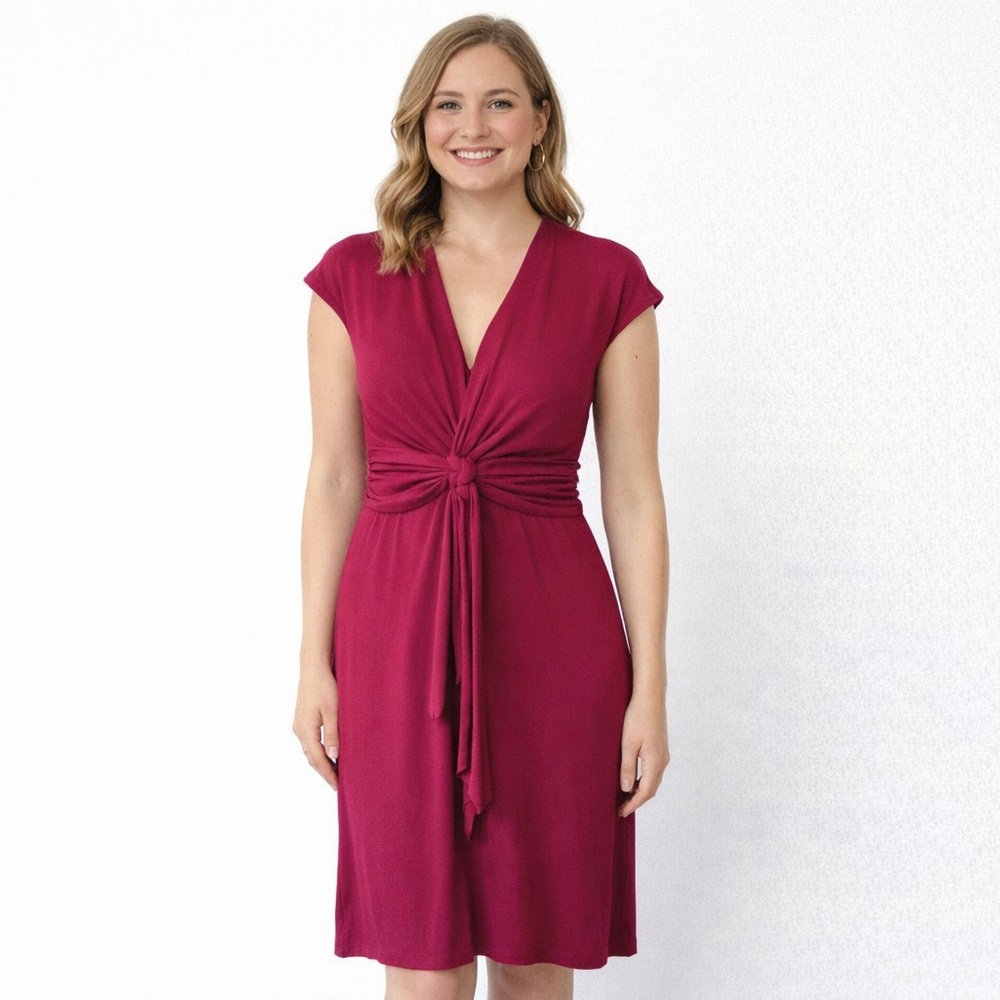Max and Cleo Red Knot Front Faux Wrap Midi Dress - Size Medium